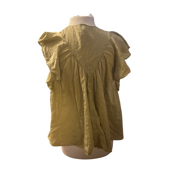 Women 0 Forte Forte Italy Top Blouse Shirt Silk Blend Green Flutter Short Slv - Picture 5 of 8